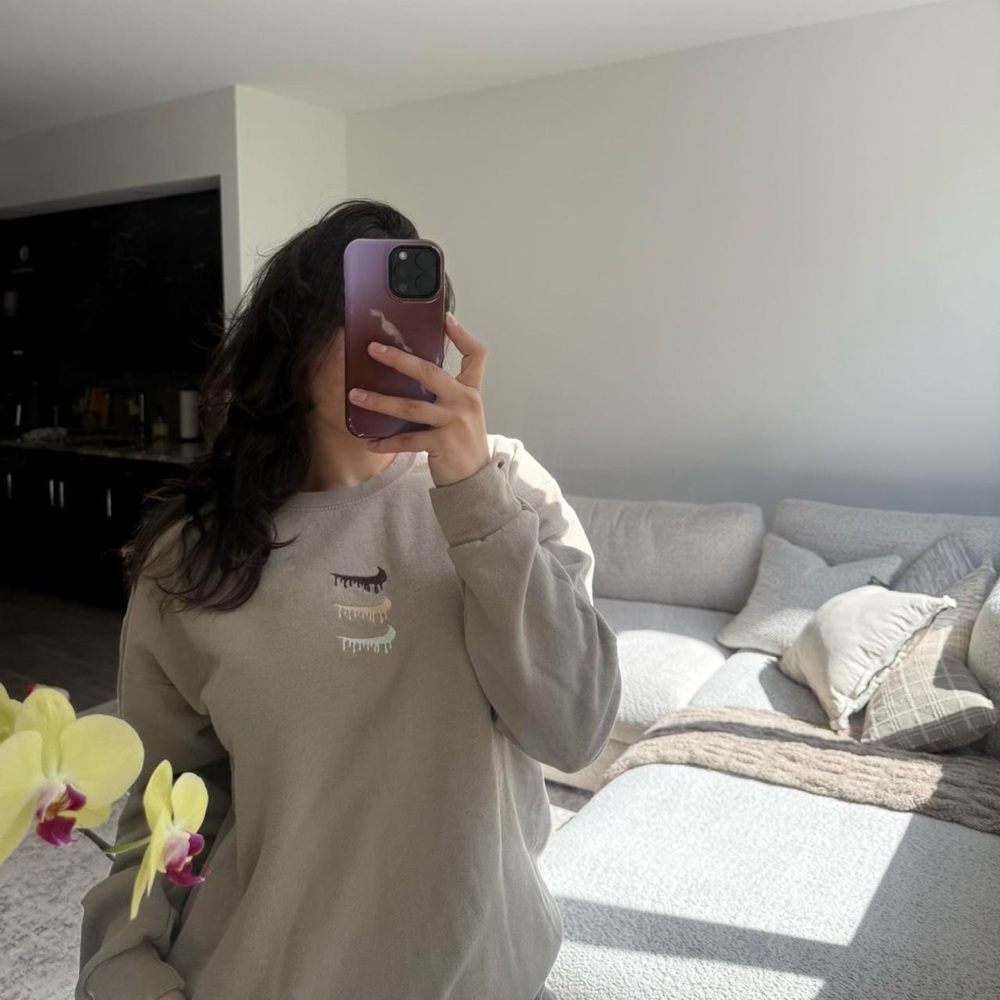 Tan Sweatshirt with Embroidered Design